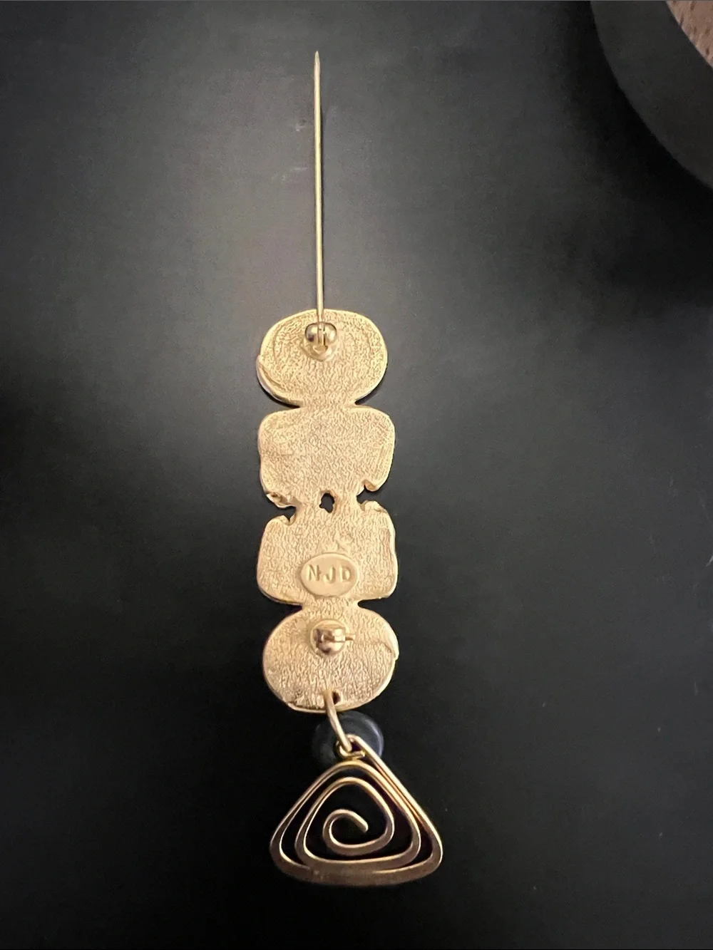 Vintage 90s Norma Jean Designs NJD Modernist Gold Tone Dangle Brooch